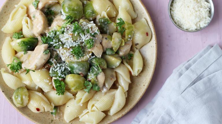 Pasta Shells With Chicken and Brussels Sprouts Created by Swirling F.