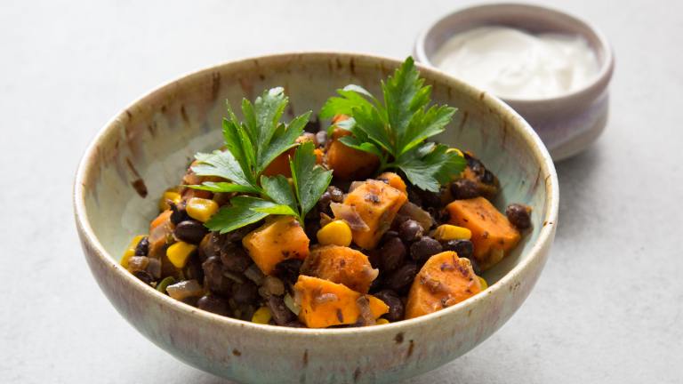 Sweet Potato, Corn & Black Bean Hash Created by The Food Gays