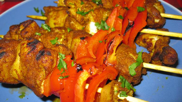 Moroccan Spiced Chicken Kebabs Created by threeovens