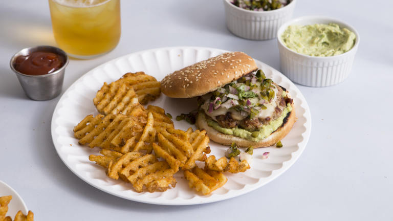 Grilled Turkey Burgers Wtih Monterey Jack, Poblano Pickle Relish Created by Billy Green