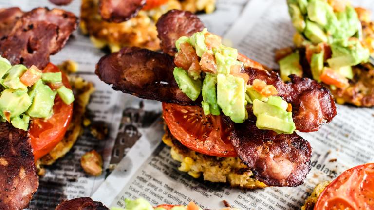 Corn Fritters With Crispy Bacon, Roasted Tomatoes & Avocado Created by Ashley Cuoco
