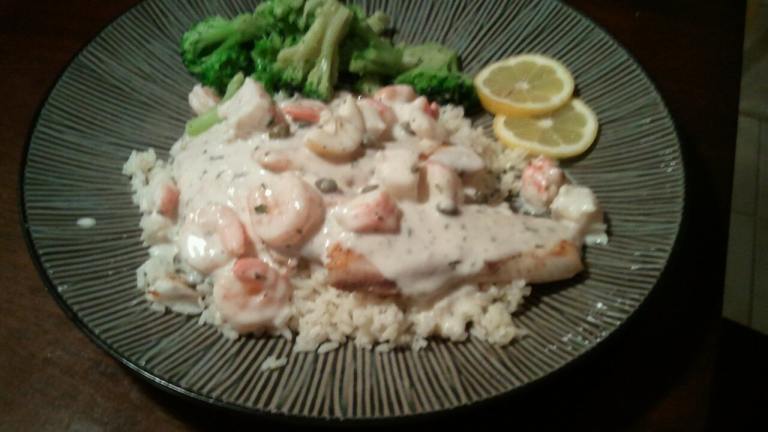 Tilapia With a Creamy Shrimp & Crab White Wine Sauce Created by angela6950