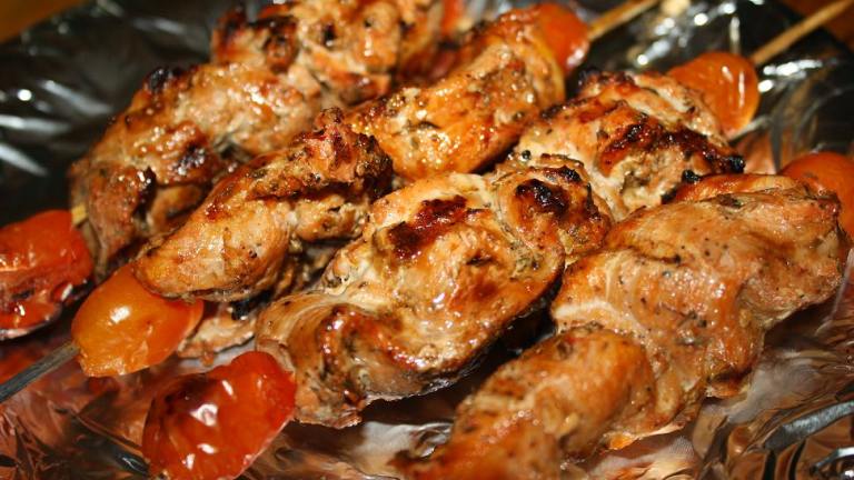 Spice-Rubbed Pork Skewers With Tomatoes Created by queenbeatrice