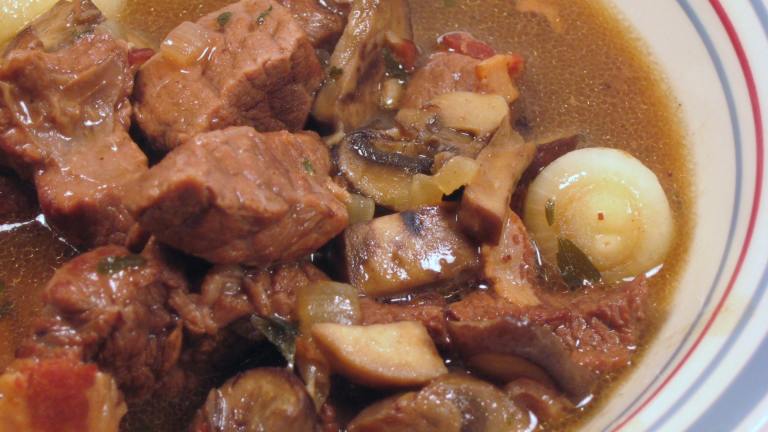 Beef Stewed in Red Wine With Pearl Onions and Mushrooms Created by Papa D 1946-2012