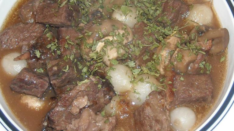 Beef Stewed in Red Wine With Pearl Onions and Mushrooms Created by NorthwestGal
