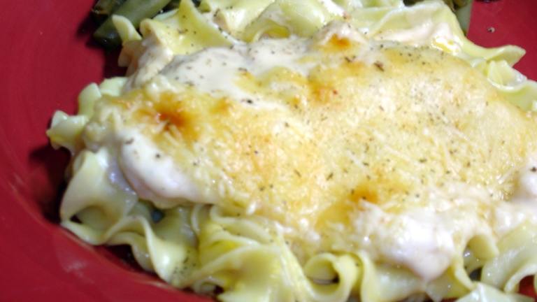 Parmigiana Thighs with Creamy Noodles Created by lets.eat