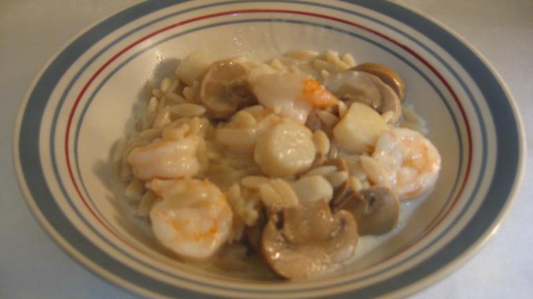 Decadently Creamy Shrimp and Scallop Scampi With Orzo created by Papa D 1946-2012