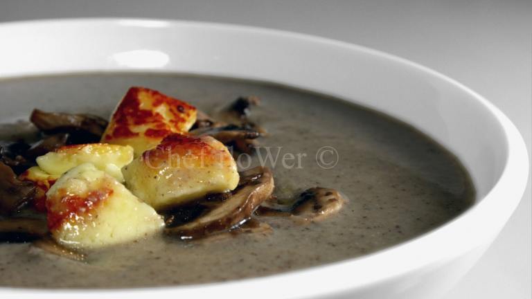 Mushroom Soup With Halloumi Croutons Created by Chef floWer