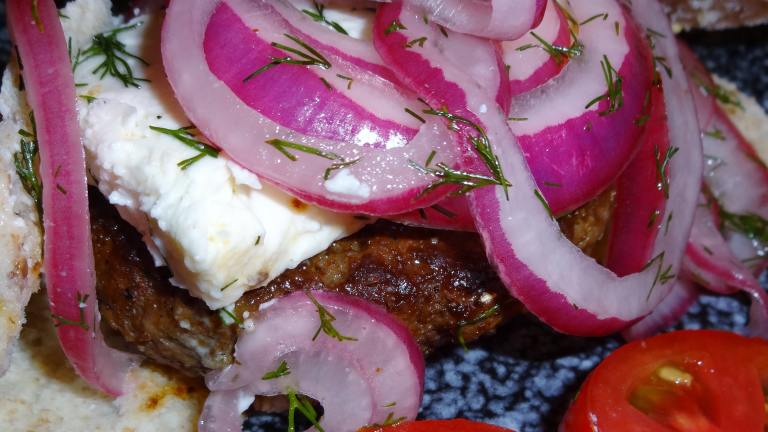 Grilled Lamb Burgers W/ Marinated Red Onions, Dill & Sliced created by PanNan