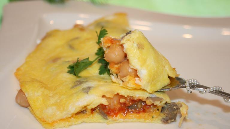 Chickpea, Mushroom, Cheese and Egg Omelet Created by Tinkerbell