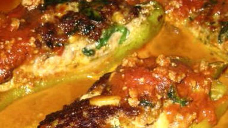Spinach and Sausage Stuffed Peppers Created by threeovens
