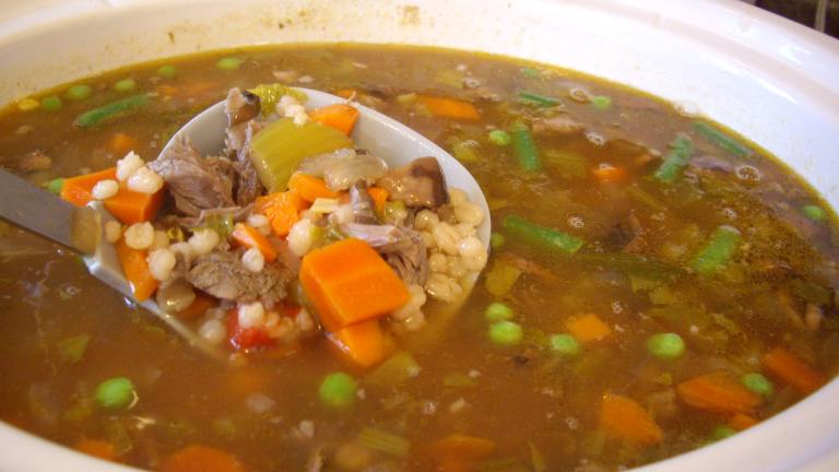 Beef Barley Soup in the Slow Cooker Created by Sageca