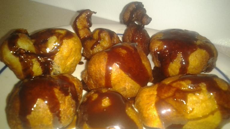 Peanut Butter Banana Fritters Drizzled With Chocolate Sauce created by rosie316