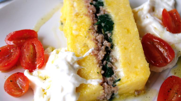 Layered Polenta Loaf With Italian Sausage & Cheese Created by DeLallo Foods