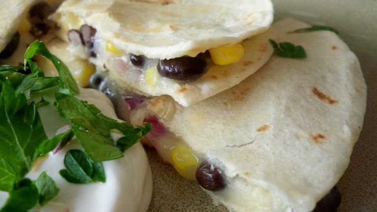 Corn, Black Bean and Red Onion Quesadillas Created by Parsley