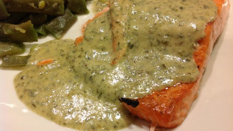 Salmon With Pesto Cream Sauce Created by Dr. Jenny