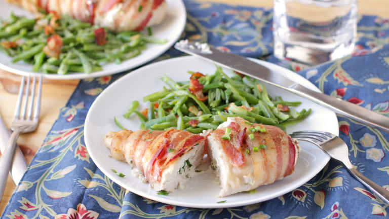 Philly Bacon Wrapped Chicken With Fried Green Beans Created by DeliciousAsItLooks