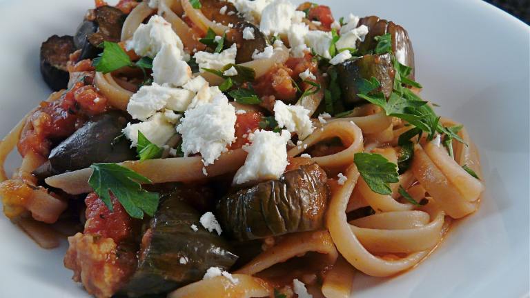 Roasted Eggplant and Sausage With Linguine Created by PaulaG