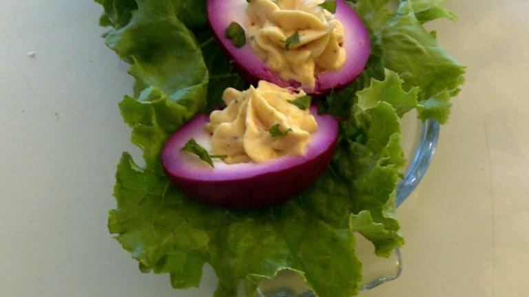 Southern-Style Beet Pickled Deviled Eggs Created by Froggus.