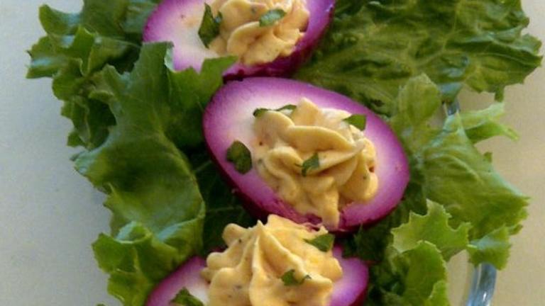 Southern-Style Beet Pickled Deviled Eggs Created by Froggus.