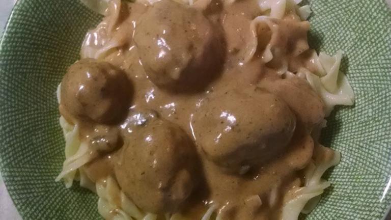 Swedish Meatballs in Sour Cream Sauce over Buttered Egg Noodles Created by Marsaili