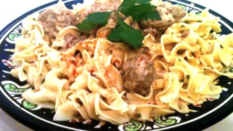 Swedish Meatballs in Sour Cream Sauce over Buttered Egg Noodles created by The Spice Guru