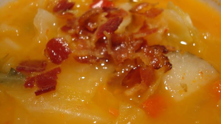 Non-Dairy, Creamy Vegetable Soup With Bacon Created by Starrynews