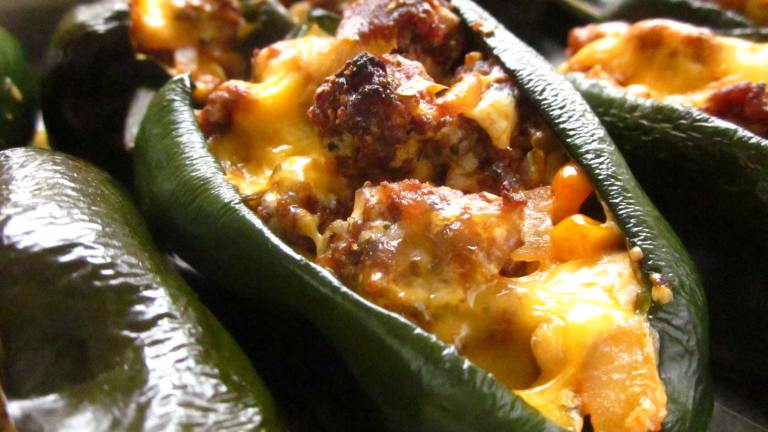 Chorizo Stuffed Poblano Peppers (Can Sub Sweet Peppers) created by gailanng