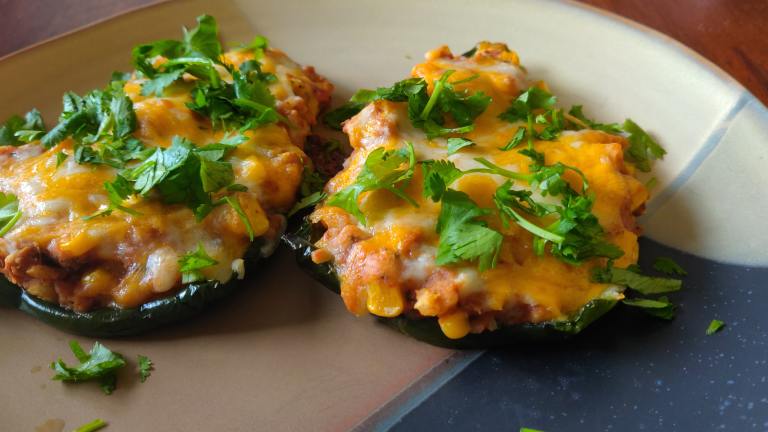 Refried Bean Stuffed Poblanos W/ Cheese Created by mommyluvs2cook