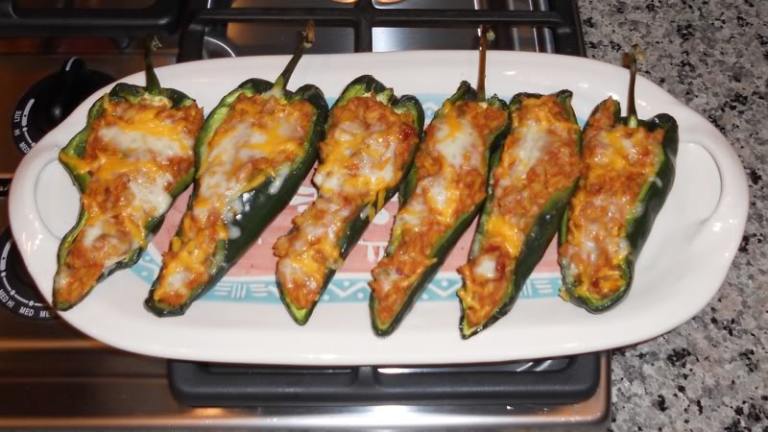 Refried Bean Stuffed Poblanos W/ Cheese created by ColoradoCooking
