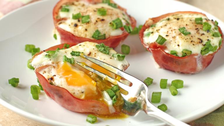 Baked Egg in Ham Cups With Parmesan and Green Onion created by DeliciousAsItLooks
