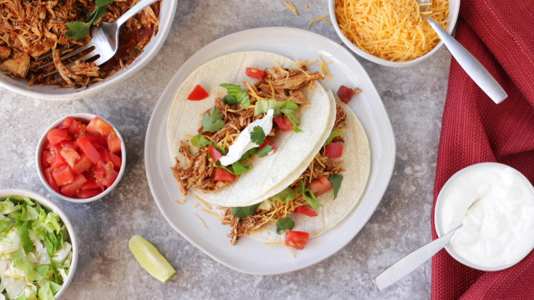 Crock Pot Chicken Tacos Created by DeliciousAsItLooks