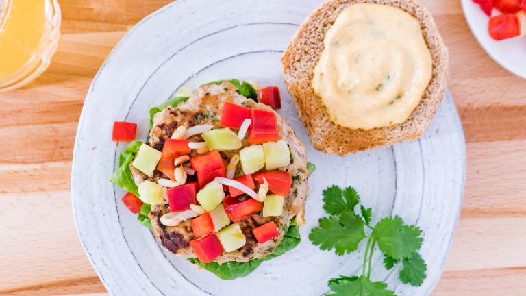 Thai Turkey Burgers With Cucumber Pepper Relish and Spicy Mayo Created by DianaEatingRichly
