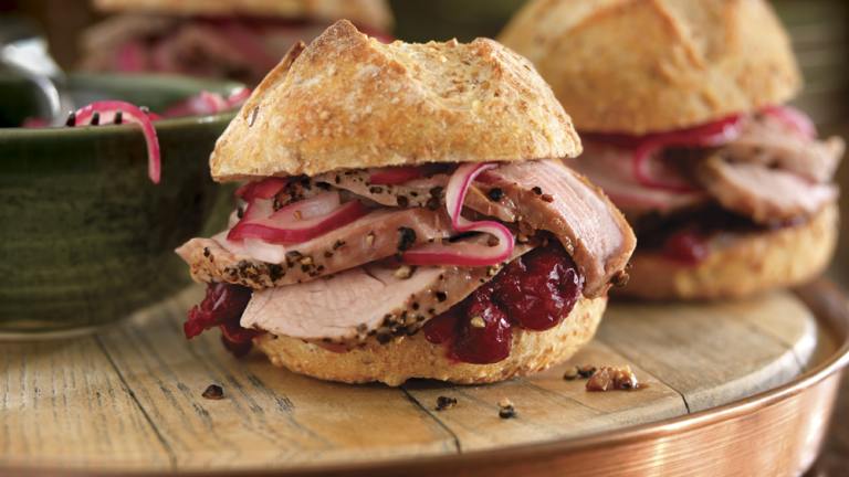 Roast Pork Tenderloin Sliders With Cranberry Sauce and Onions Created by National Pork Board