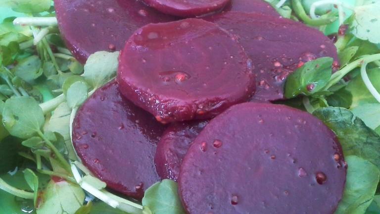Colorful Beet Salad on Arugula With Sherry Vinaigrette Created by threeovens