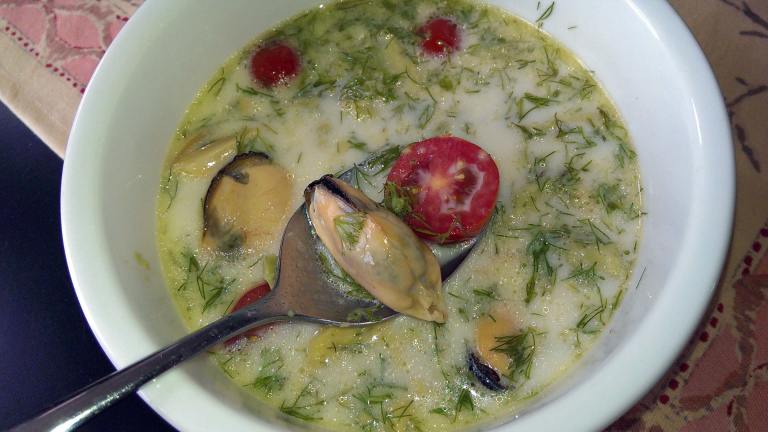 Mussel Soup With Avocado, Tomato, and Dill created by mersaydees