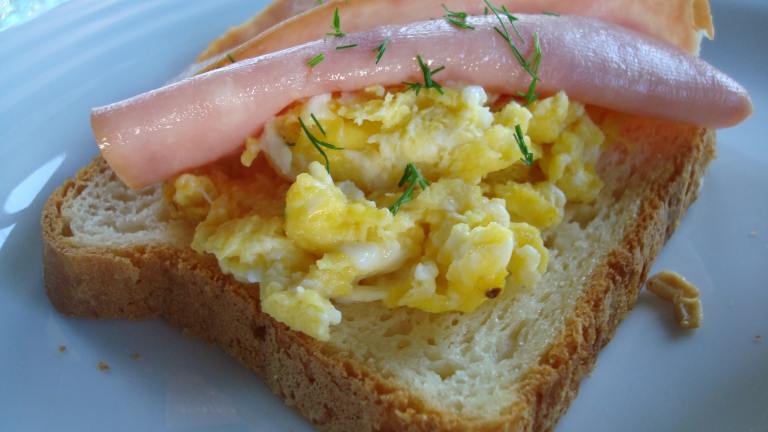 Open-Face Danish Ham and Egg Sandwich created by Starrynews