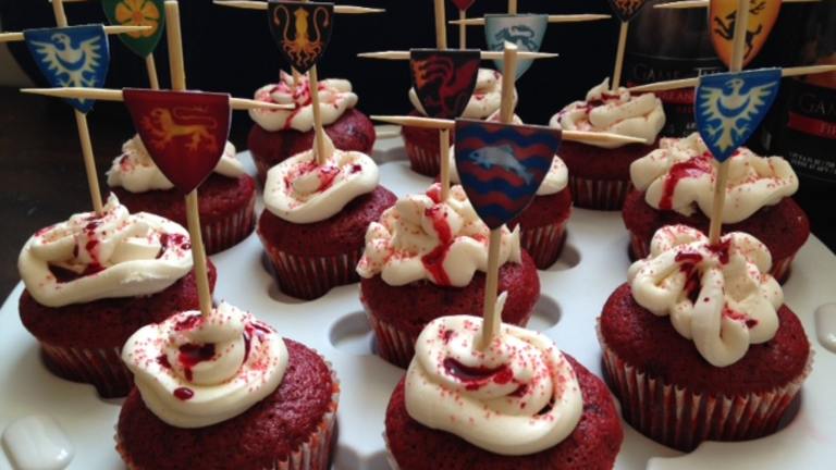 Game of Thrones Red Velvet Cupcakes With Cream Cheese Frosting Created by Jillian at Food.com