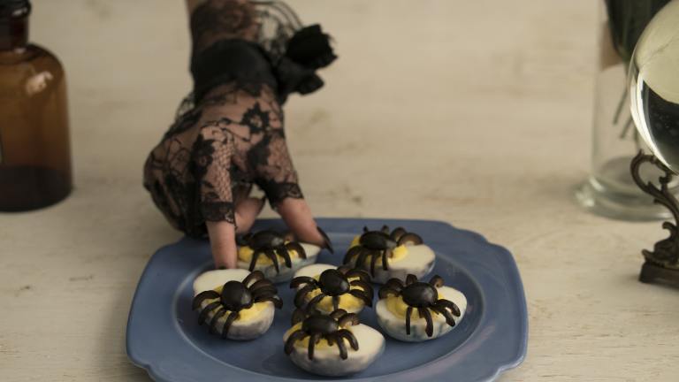 Spiderweb Deviled Eggs created by Genius Kitchen