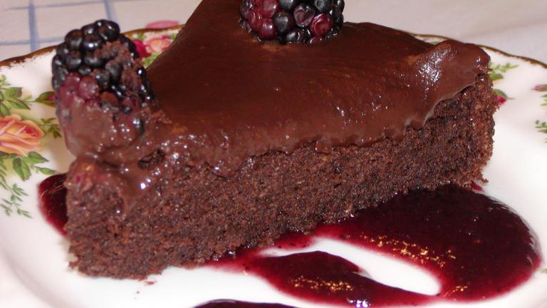Decadent Chocolate Cake on a Bed of Raspberry Sauce Created by Rita1652