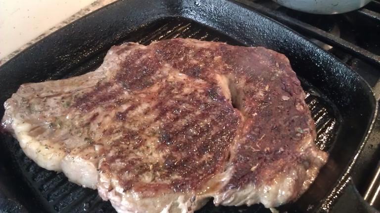 Peppered Rib-Eye Steaks Created by threeovens