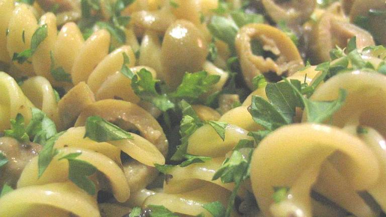 Pasta With Mushroom Garlic Sauce And Olives Created by Missy Wombat