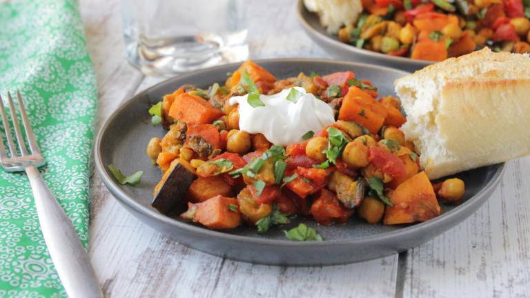 sweet potato eggplant recipe food image