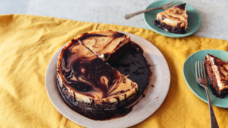 Brownie Caramel Cheesecake Created by Izy Hossack