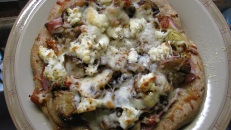Prosciutto, Mushroom and Artichoke Pizza Created by Kitchen Witch Steph