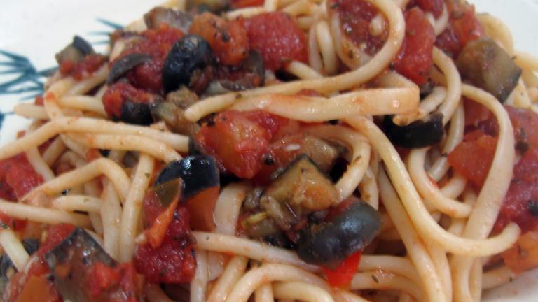Spaghetti With Tomato and Aubergine (Eggplant) Sauce Created by Enjolinfam