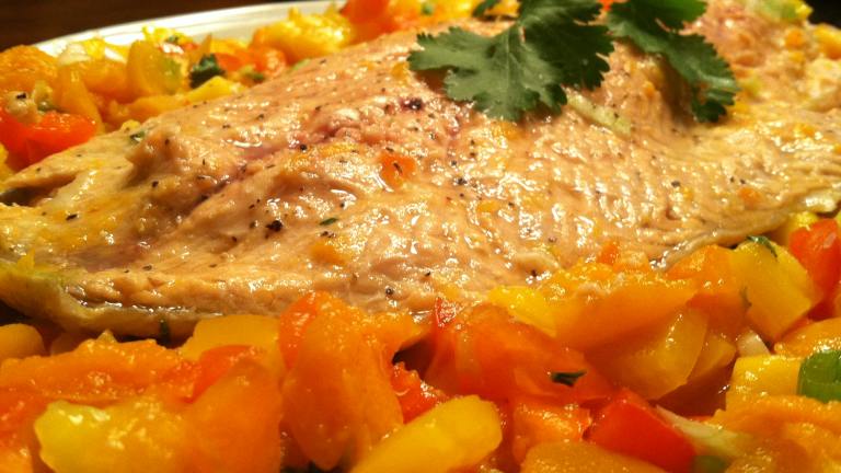 Baked Steelhead Trout/Salmon with Apricot Salsa Created by chaseingmuleys
