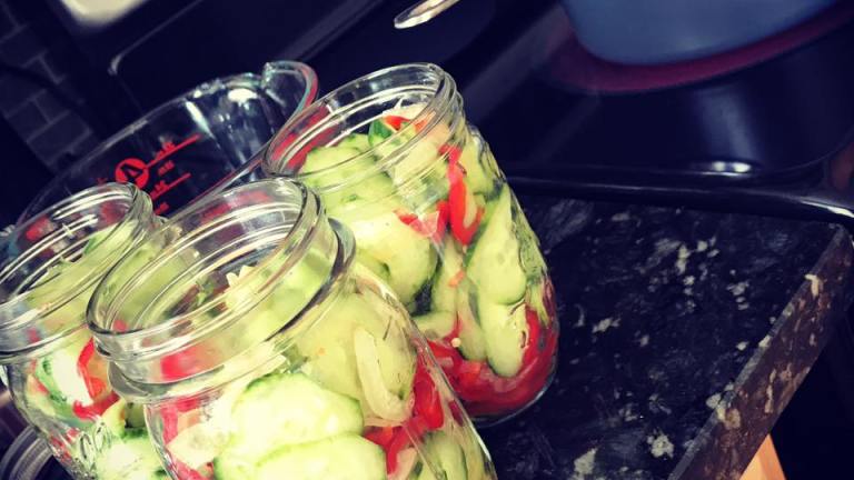 Sweet Refrigerator Pickles With Onion Created by Joanne M.