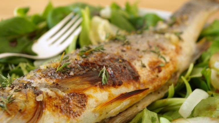 Sea Bass Baked With Onion and Honey Created by Thorsten