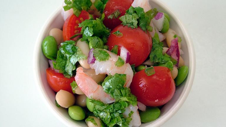 Edamame and Bean  Salad With Shrimp and Fresh Salsa Created by plays with food